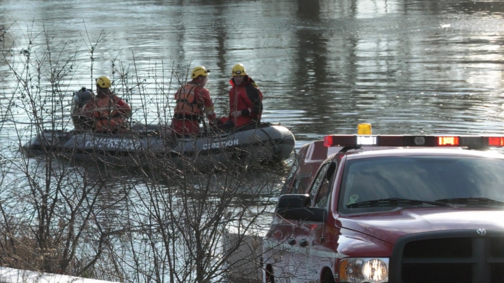 London police and fire department were on scene of a water rescue in Greenway Park in London, Ont. on Saturday, Nov. 27, 2021. (Jaden Lee-Lincoln/CTV London)
