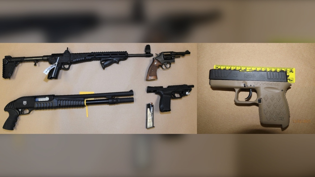 Photographs taken by investigating officers displaying some of the seized weapons, Dec. 2021. (Source: OPP)