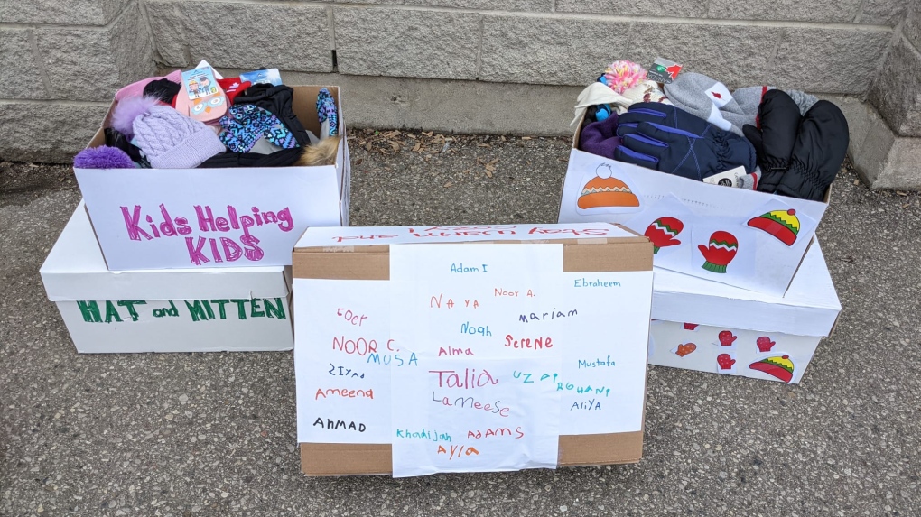 Kindergarten students from London Islamic School collecting winter essentials for refugee children arriving to Canada. (SOURCE: Islamic Relief Canada)