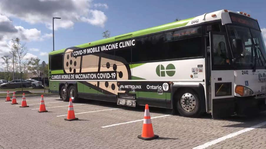 Many got a shot of a COVID-19 vaccine at the GO-Vaxx Bus while it was stationed outside the Tanger Outlet Mall in Cookstown on Sun. Sept. 5, 2021 (Amanda Hicks/CTV News Barrie) 