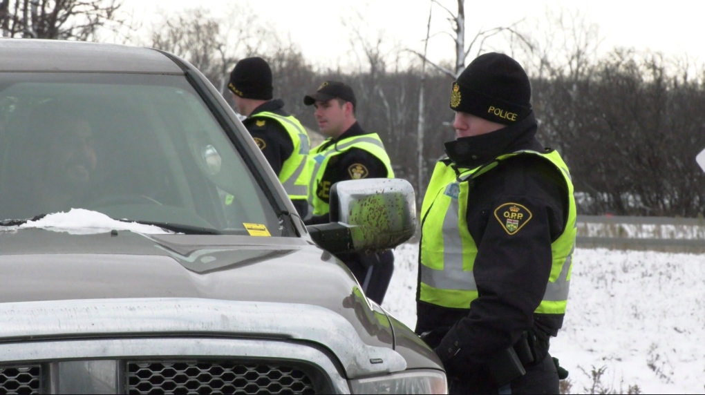 OPP officers from West Region conduct checks for impaired driving as part of their Festive R.I.D.E campaign on Nov. 17, 2022. (Jenn Basa/CTV News London)
