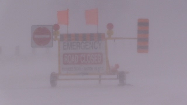 A road closed sign is seen in Bruce County during a snowstorm in December 2016. (Scott Miller/CTV News London) 