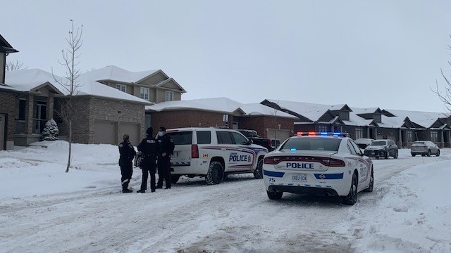 Police are investigating in the area of Beaverbrook Avenue and Whetherfield Street in west London, Ont. on Thursday, Feb. 3, 2022. (Jennifer Basa / CTV News)