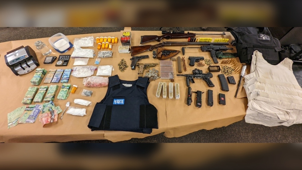 Drugs and weapons seized by London police on March 31, 2022. (London Police Service)