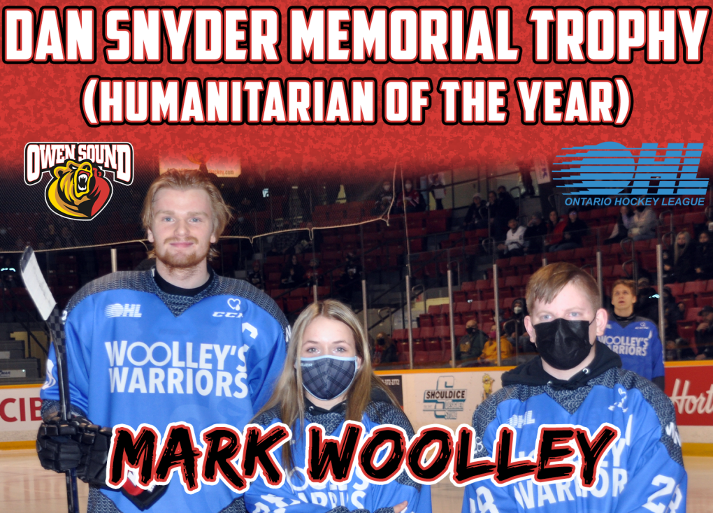 Mark Woolley of the Owen Sound Attack was named the OHL 2021-22 Humanitarian of the Year. (Source: Owen Sound Attack)