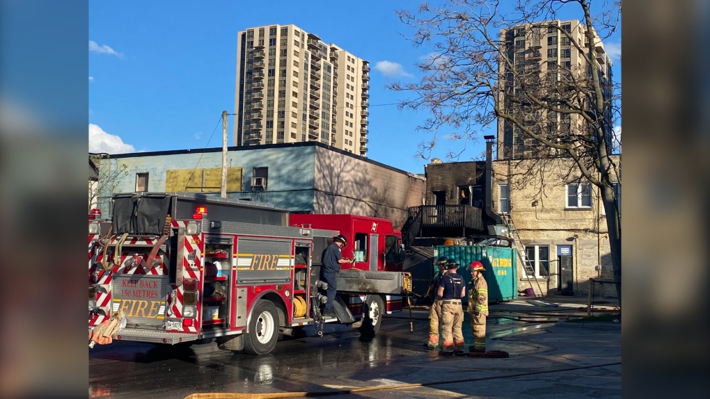 Fire crews on the scene of Dundas Street and Lyle Street after a structure fire on the evening of May 17, 2022. (Source: London Fire Department/Twitter)