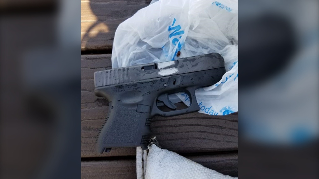 One of 11 guns seized by OPP from a large drone stuck in a tree along the St. Clair River. (Source: OPP)