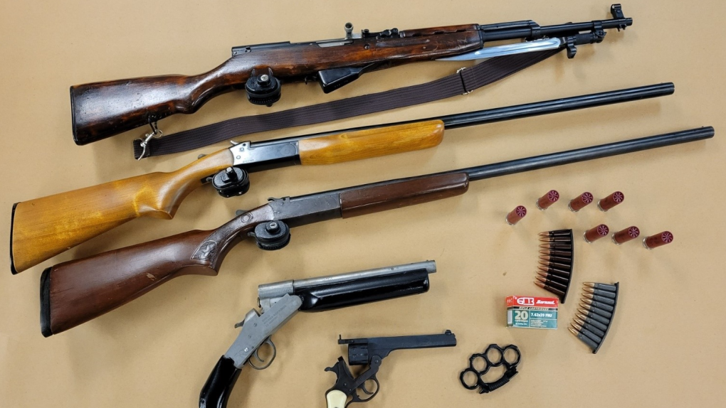 Guns and ammunition seized during a search warrant in London, Ont. (Courtesy: London Police Service)