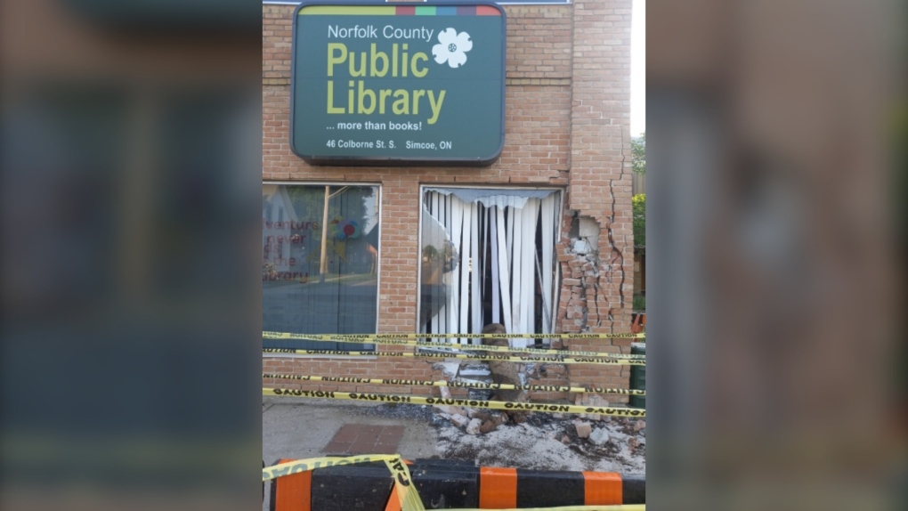A 33-year-old man is charged after a vehicle struck a building on May 23, 2022. (Source: OPP/Twitter)