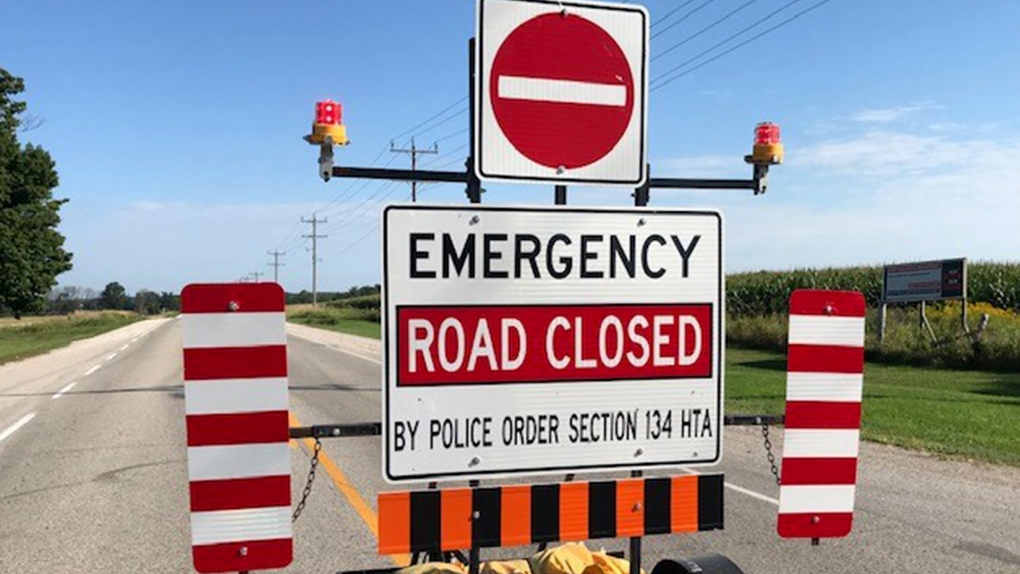 Road closed following a crash on Bruce Road 4 on Aug. 16, 2022. (Scott Miller/CTV London)