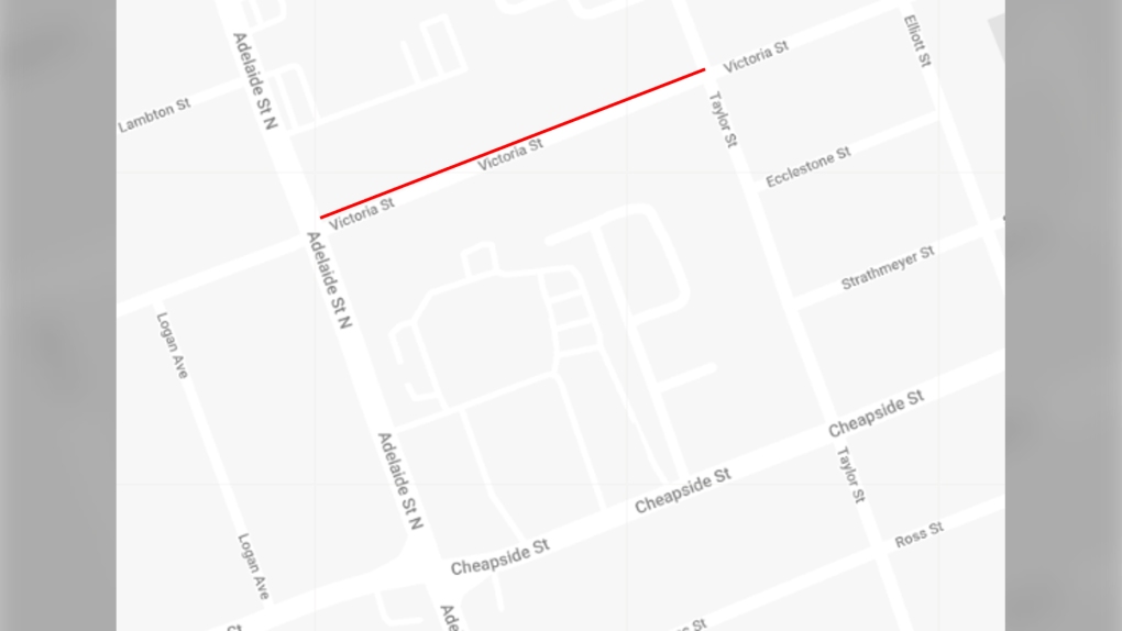Victoria Street between Adelaide Street North and Taylor Street in London, Ont. will be closed from August 8 to August 12, 2022 to allow for private utility work in the area. (Source: City of London)