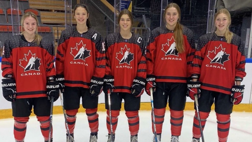 London Devilettes from left to right: Abby Stonehouse, Emma Pais, Jocelyn Amos, Keira Hurry, and Shelby Laidlaw (Source: Hockey Canada)