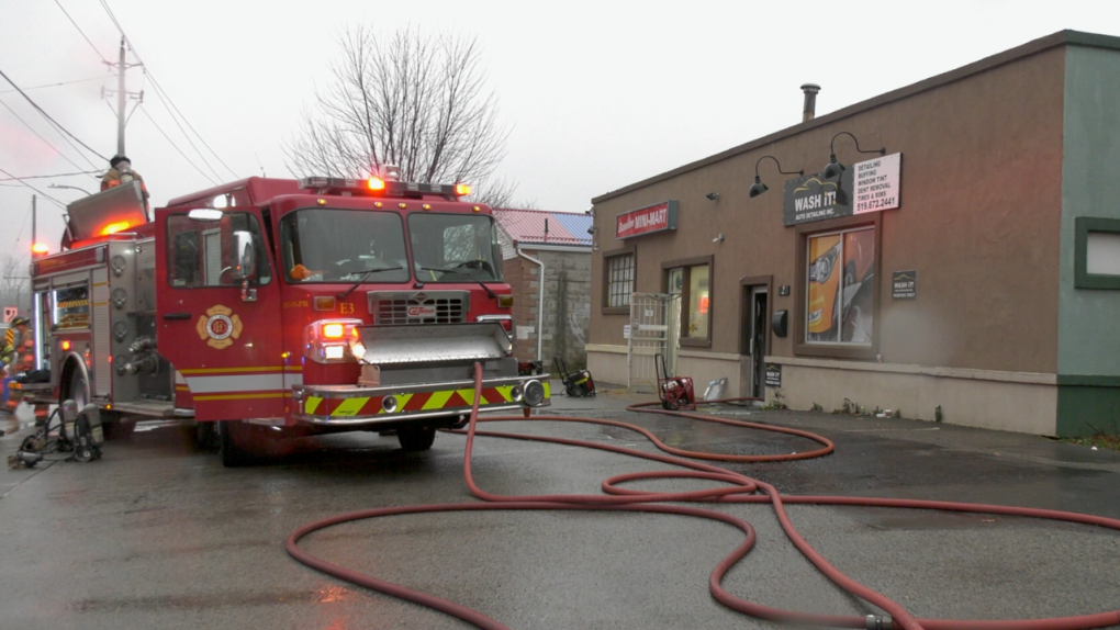 London fire crews responded to a call at a west London auto detailing business Friday morning. Dec. 1, 2023. (Gerry Dewan/CTV News London)
