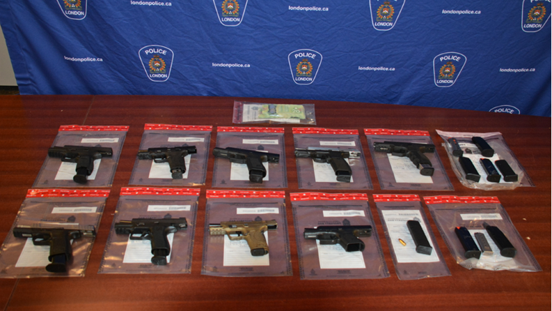 Police seized nine handguns, ammunition and drugs during an arrest in London, Ont. (Courtesy: London Police Service)