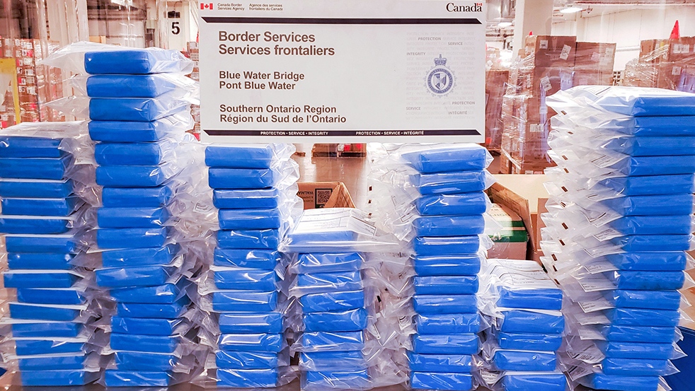 CBSA seized 84 bricks of suspected cocaine weighing about 84 kg from a commercial truck at the Blue Water Bridge port of entry in Point Edward, Ont. on Dec. 15, 2022. (Courtesy: CBSA)