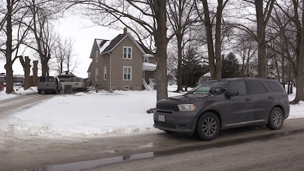 OPP executed a search warrant at the residence on Harpurhey Road in Huron East, Ont., on Tuesday, Feb. 7, 2023. (Scott Miller/CTV News London)