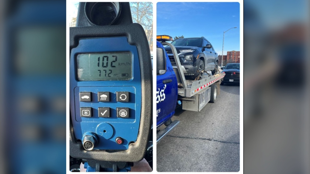 Police in London, Ont. stopped a driver who was caught travelling 102 km/h in a posted 50 km/h zone in March 2023. (Source: London Police Service/Twitter)