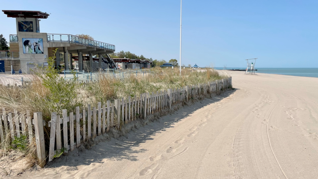 Grand Bend, Ont.'s Blue Flag beach as seen on May 18, 2023. (Sean Irvine/CTV News London) 