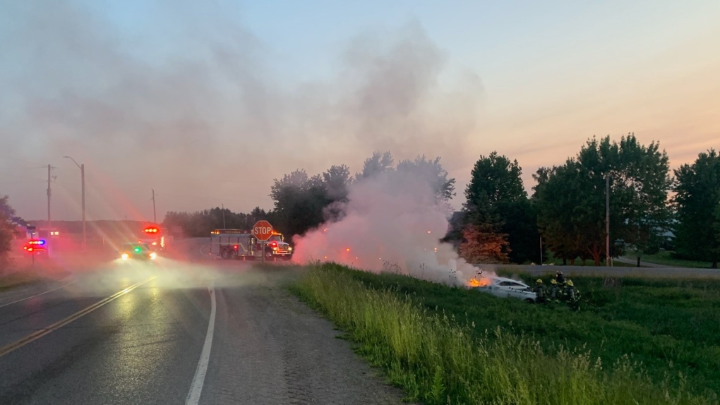 Two people suffered minor injuries after a crash on Quaker Road at John Wise Line in the Municipality of Central Elgin on June 4, 2023. 9Source: Elgin County OPP)