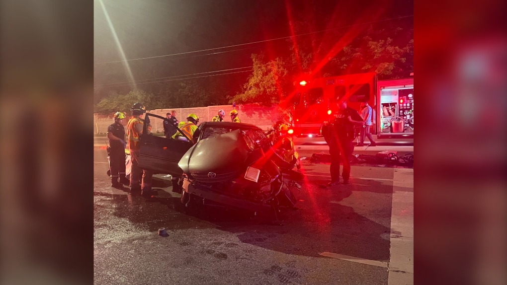 London fire crews had to extricate one person from their vehicle after a collision on Sarnia Road on Sept. 10, 2023. (Source: London Fire Department/X) 