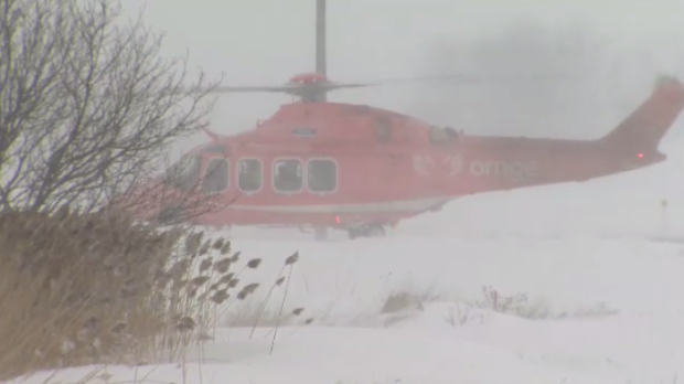 Ornge air ambulance in the snow